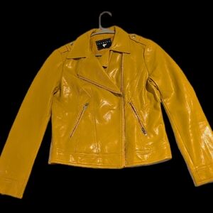 Yellow Faux Leather Biker Jacket